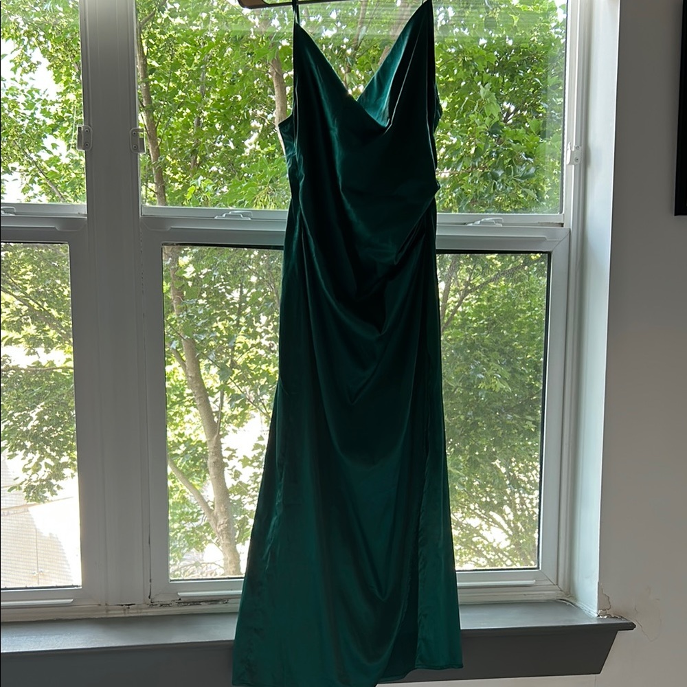 Green Satin Evening Gown